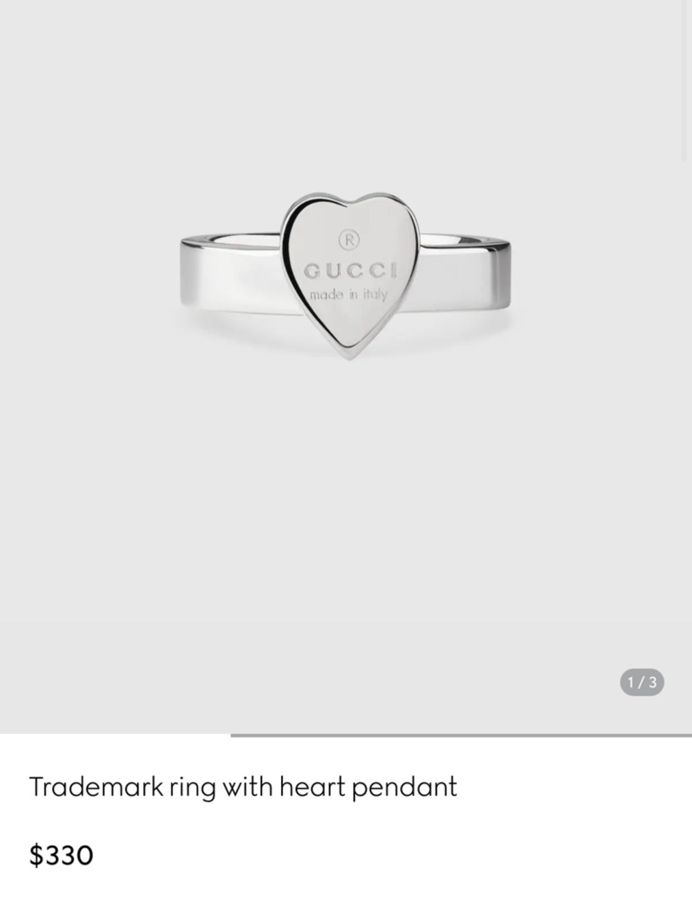 Gucci Silver Heart Pendant Ring